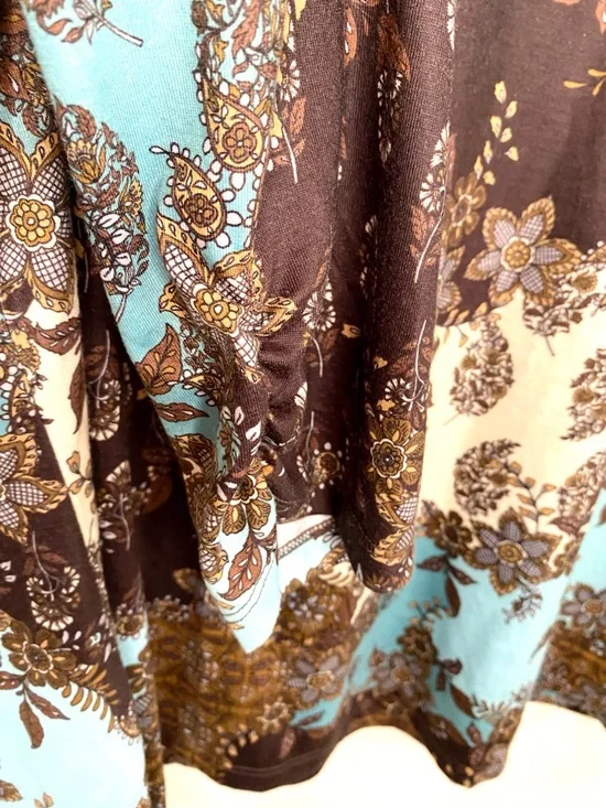 Allison Daley XL Turquoise Brown Floral Patchwork Long Sleeve Top Rhinestones - Picture 5 of 6